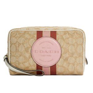 NEW Coach Beige Dempsey Boxy Cosmetic Case 20 Monogram Jacquard Pouch Clutch Bag